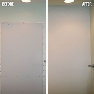 Before and after surface preparation - from patched wall to paint-ready finish